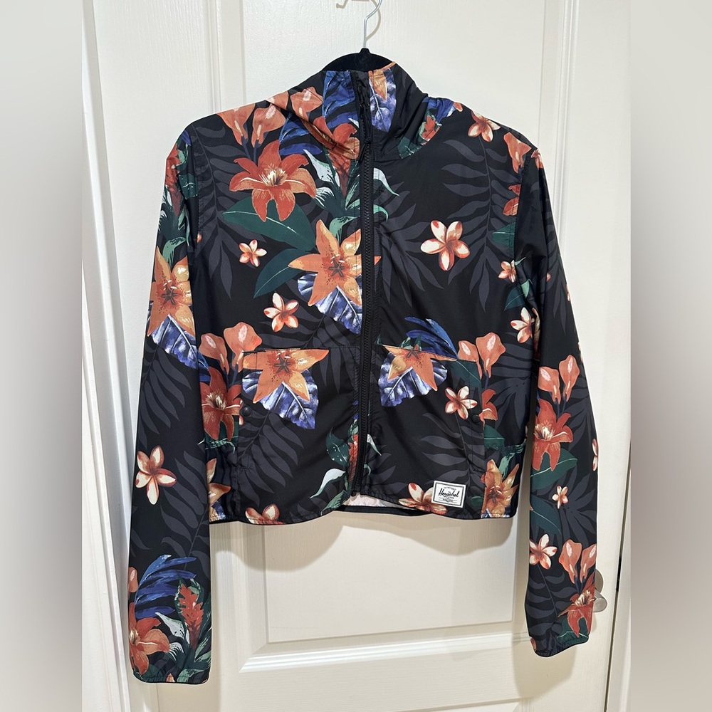 Herschel Womens Hooded Cropped Windbreaker Jacket Sz Medium